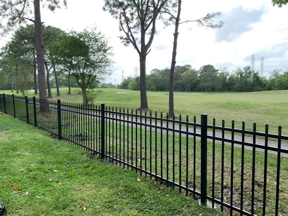 Powder-coated ornamental iron fencing and gate installed on the Texas Gulf Coast