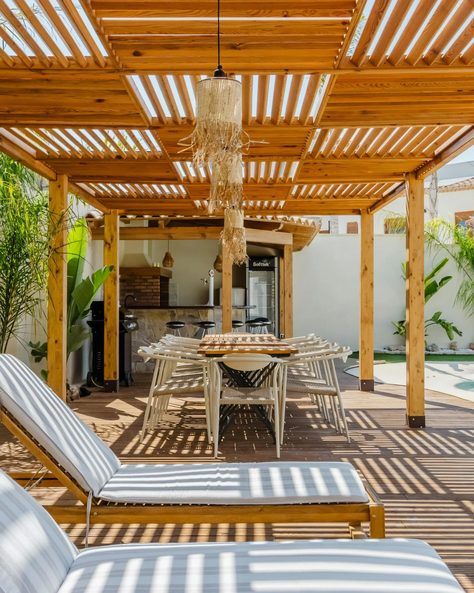 Covered patio with pergola shade structure built by Standard Fence near San Leon, Texas